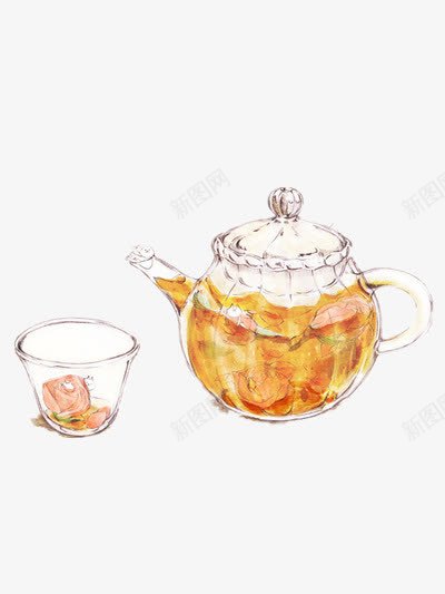 手绘茶壶插画png免抠素材_88icon https://88icon.com 手绘插画 水杯插画 茶壶茶花 茶水