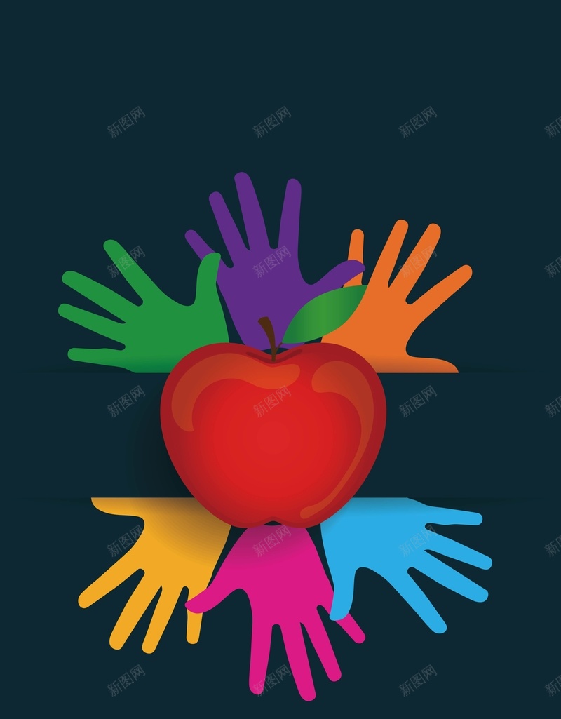 炫彩手掌中间的苹果背景矢量图ai设计背景_88icon https://88icon.com AI 彩色 手掌 欢乐 海报 矢量素材 童趣 背景 苹果 高清背景设计图 黑色 矢量图