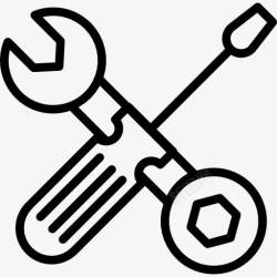螺丝刀等器具扳手和螺丝刀工具和螺栓轮廓图标高清图片