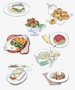 丰盛的午餐卡通中国美食高清图片