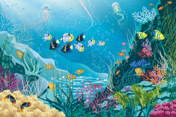 卡通海底世界鱼群背景矢量图背景