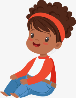 非洲小姑娘卡通儿童节小女孩矢量图素材