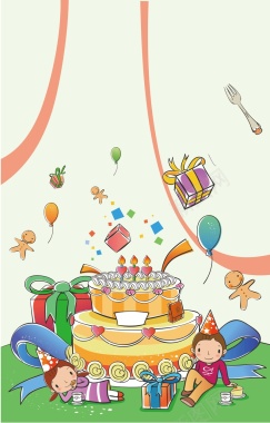小朋友和生日蛋糕背景矢量图背景