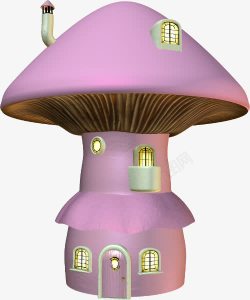 手绘紫色蘑菇房子素材
