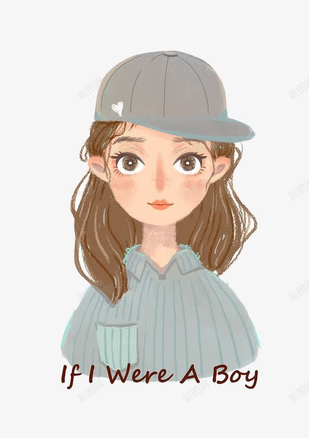 卡通女孩png免抠素材_88icon https://88icon.com 卡通 可爱 大眼睛 女孩 手绘 棒球帽 水彩 装饰 长发