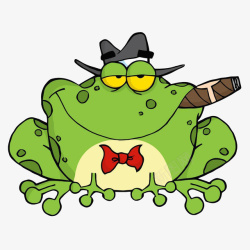 卡通慵懒的微笑抽雪茄的青蛙先生素材