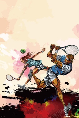 手绘涂鸦运动员网球矢量图背景