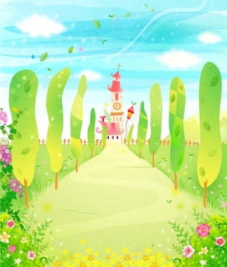 矢量水彩儿童插画城堡背景背景