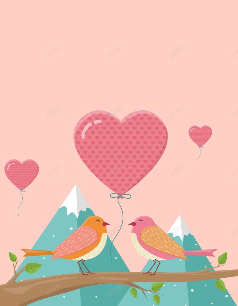 矢量扁平化创意爱情鸟背景ai设计背景_88icon https://88icon.com 创意 山峰 心形 情人节 扁平化 气球 海报 爱心 爱情鸟 矢量 背景 矢量图