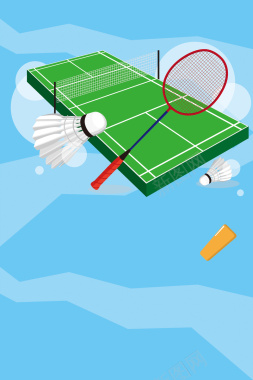 卡通羽毛球体育运动海报矢量背景背景