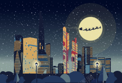 矢量圣诞节城市矢量城市夜景背景高清图片