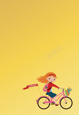 卡通骑自行车的女孩海报背景矢量图背景