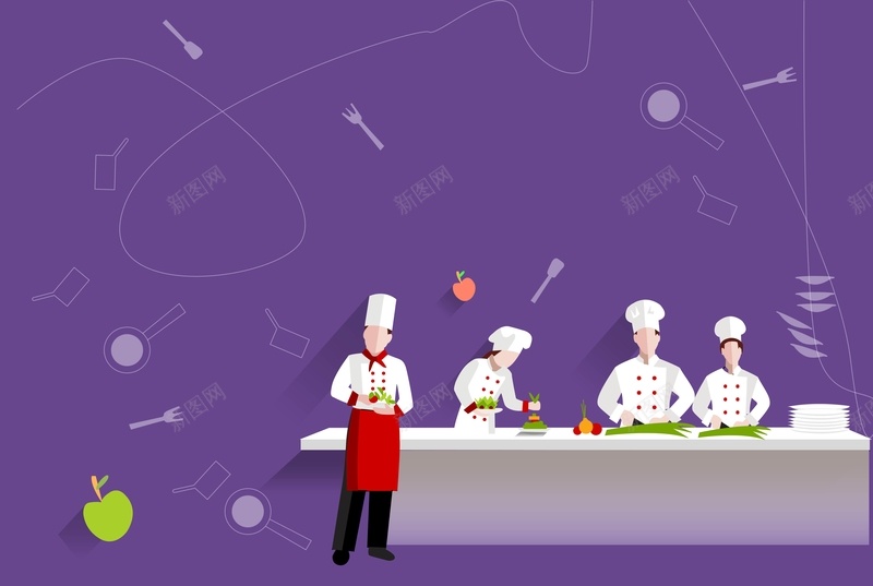 矢量扁平化餐饮厨师背景ai设计背景_88icon https://88icon.com 几何 厨师 扁平 扁平化 渐变 烹饪 矢量 矢量图 紫色 美食制作过程 背景 餐饮