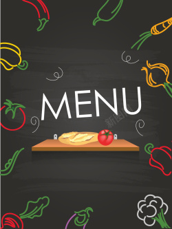 线条感绿色食品健康美食菜单背景矢量图海报