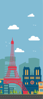 卡通巴黎建筑矢量背景背景