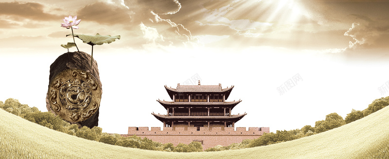 中国古典建筑宣传海报背景