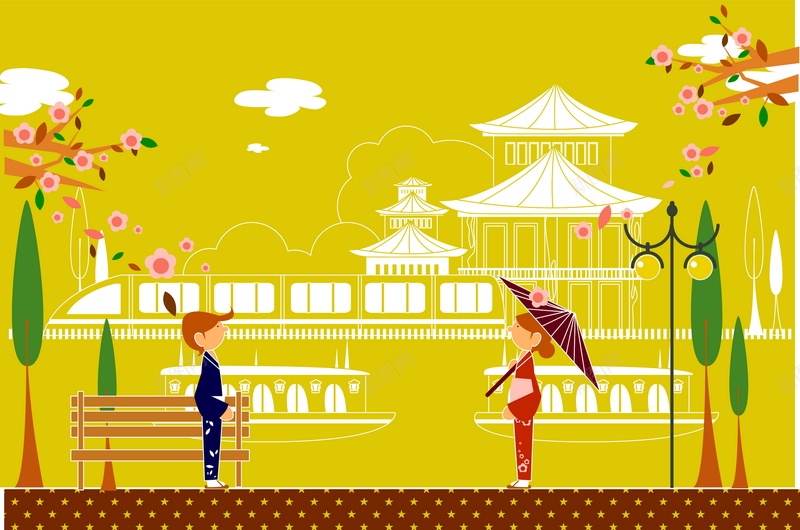 卡通日本建筑矢量图ai设计背景_88icon https://88icon.com 人物 卡通 建筑 手绘 日本 童趣 矢量图