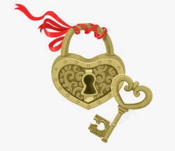 中国风古铜色心形锁钥匙矢量图素材