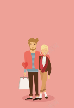 粉色情侣快乐购物海报背景矢量图背景