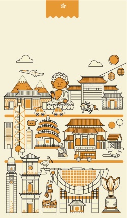 平山手绘矢量旅游香港景点太平山大佛海报背景高清图片