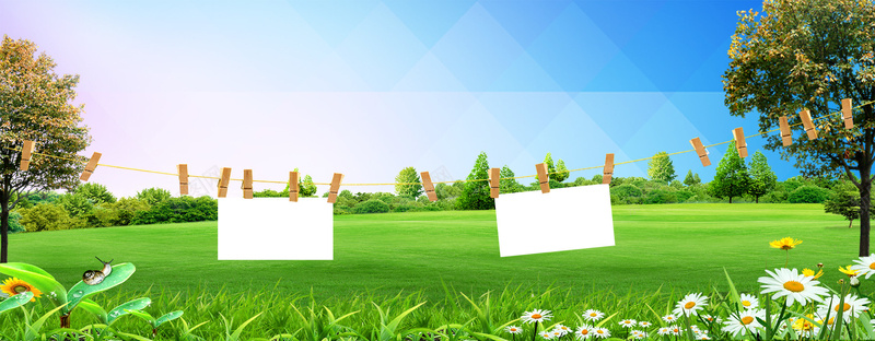 蓝天草地banner背景psd设计背景_88icon https://88icon.com 大树 天空 海报banner 灌木 绿地 草地