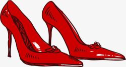 卡通手绘素描红色高跟鞋素材