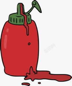 番茄酱汁沙朗牛排红色塑料瓶子漏汁的番茄酱包装卡高清图片