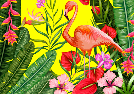 文艺热带植物插画背景矢量图背景