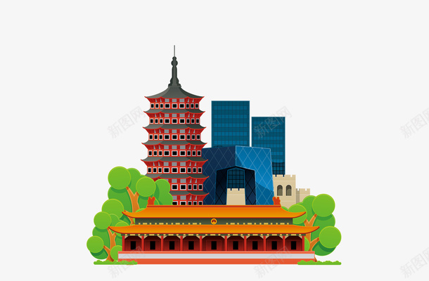 卡通彩色宝塔png免抠素材_88icon https://88icon.com 卡通 卡通宝塔 建筑物 彩色宝塔 红色宝塔 绿色植物