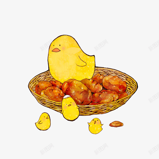 卡通手绘鸡仔饼psd免抠素材_88icon https://88icon.com 卡通手绘 可爱小鸡仔 早茶点心 鸡仔饼