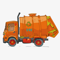 黄色手绘垃圾车扁平卡车矢量图素材