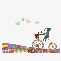 可爱卡通小孩骑自行车素材