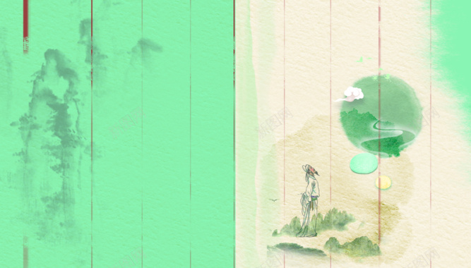 中国风绿色诗人吟诗于山水间背景背景