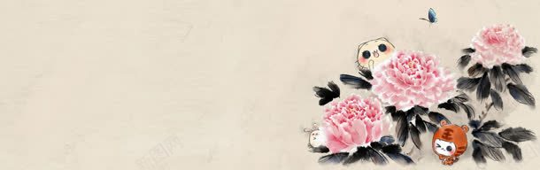 海棠花水墨画banner背景jpg设计背景_88icon https://88icon.com 中国风 台历 水墨画 蝴蝶