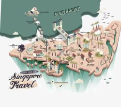 褐色新加坡陆地板块著名景点分布素材