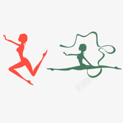 体操彩带红色绿色体操表演的女子高清图片