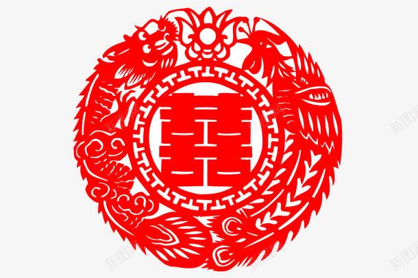 中国风龙凤呈祥喜字图png免抠素材_88icon https://88icon.com 中国风 卡通手绘 喜字 喜庆 水彩 窗花 红色 艺术字 节日