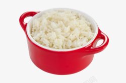 红色瓷锅里的大米饭素材