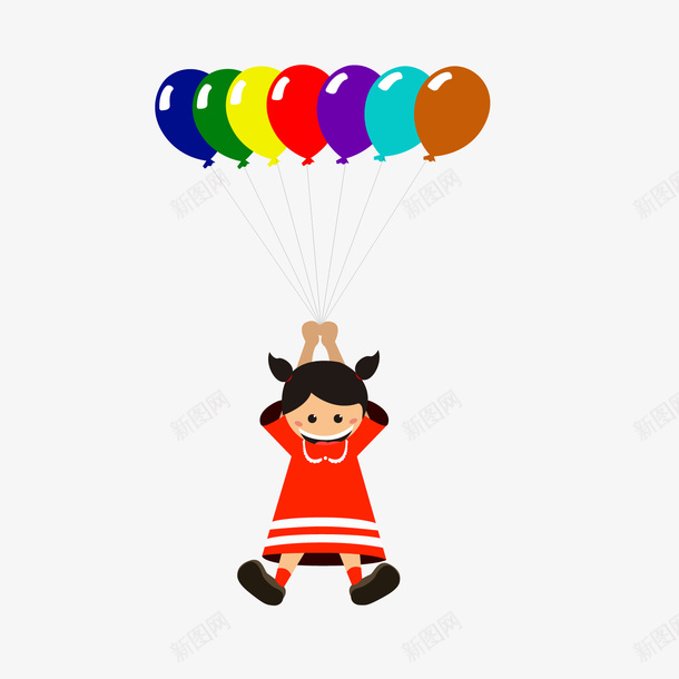 漂浮彩色气球红衣女孩png免抠素材_88icon https://88icon.com 儿童节装饰 卡通人物 彩色气球 红衣女孩 背景装饰