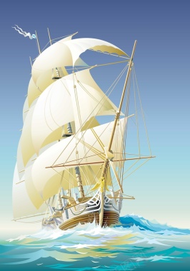 海浪帆船背景矢量图背景