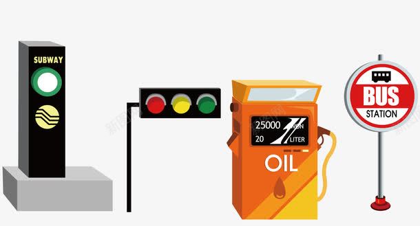 红绿灯路口加油站场景图标图标