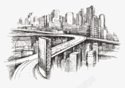 手绘白描城市素材