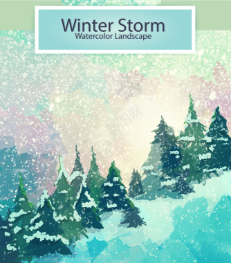 卡通树林下雪冬天海报背景矢量图背景
