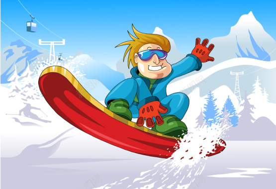 卡通滑雪冰山背景矢量图背景