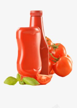 红色塑料瓶子倒立的番茄酱包装和素材