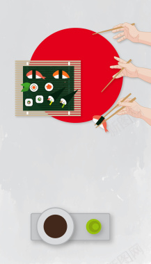 日式料理和筷子食物海报背景矢量图背景