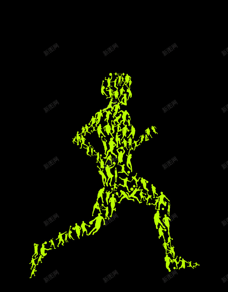 奔跑的人健康宣传背景psd设计背景_88icon https://88icon.com 健康 奔跑 绿色荧光人 黑色