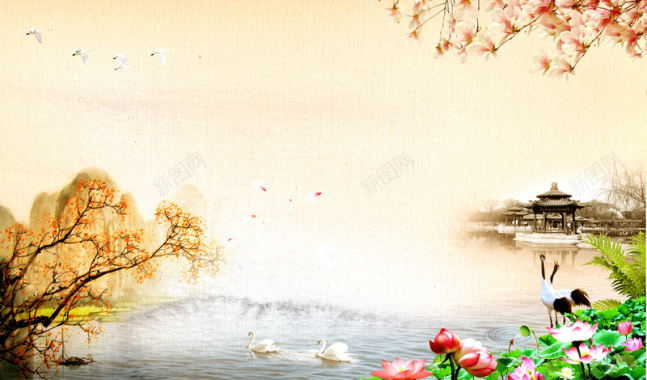 中国风园林风景重阳节海报背景psd背景