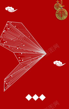红色简约线条纸飞机海报背景矢量图背景