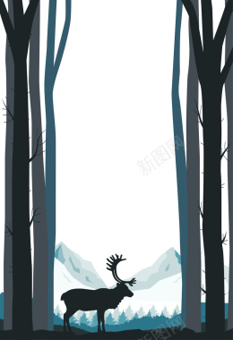 森林中的驯鹿剪影海报背景矢量图背景